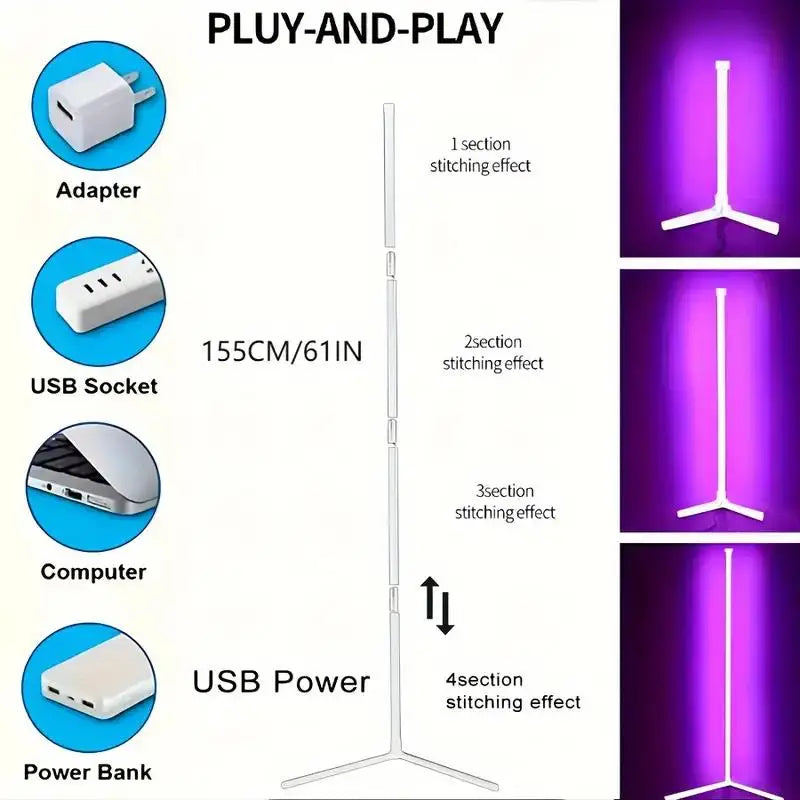 Lampada Da Terra Angolare RGB Dimmerabile Con Controllo Tramite App E Sincronizzazione Musicale