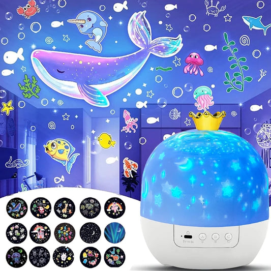 Proiettore per luce notturna a LED a stella, luce per proiezione di stelle oceaniche, proiettore di luce a 15 pellicole, ideale per i regali di Natale per bambini