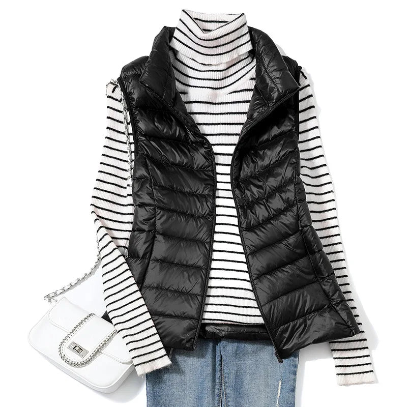 Gilet Piumino Donna Leggero Autunno Primavera Bianco Senza Maniche Piumino D Anatra Per Ufficio