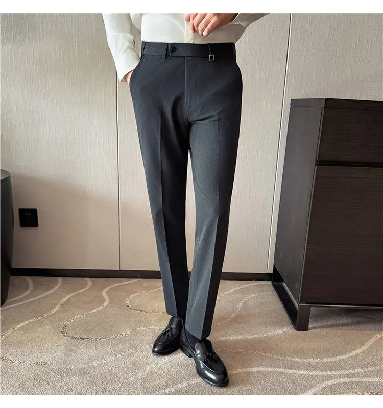 Pantaloni Da Uomo 2026 Primavera Slim Fit Eleganti Elasticizzati Tinta Unita Business Casual Pantaloni Da Ufficio