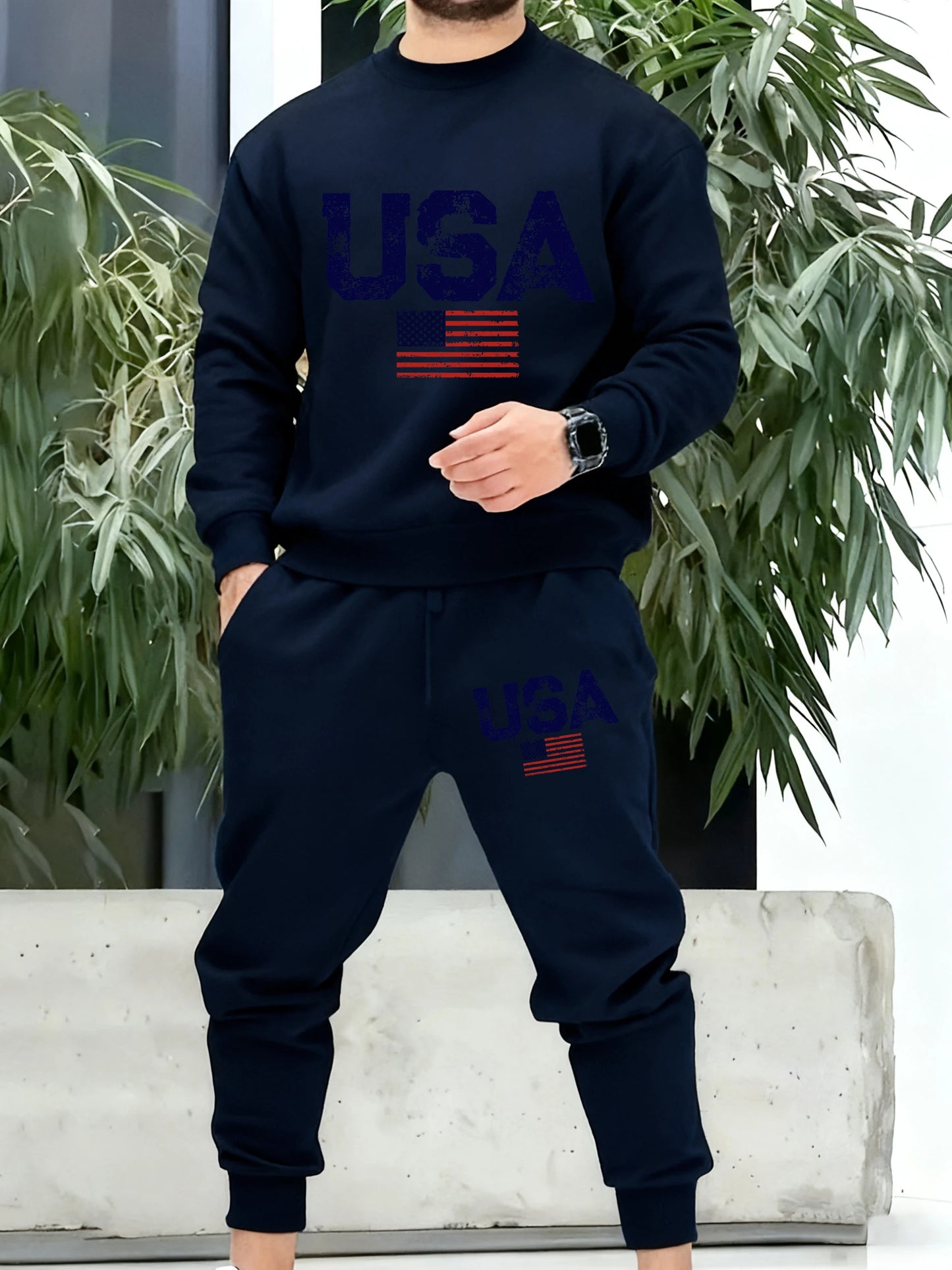 Tuta Retro Da Uomo Con Bandiera Americana Abiti Casuali In Pile Con Tasche Pantaloni Comodi Caldi E Alla Moda