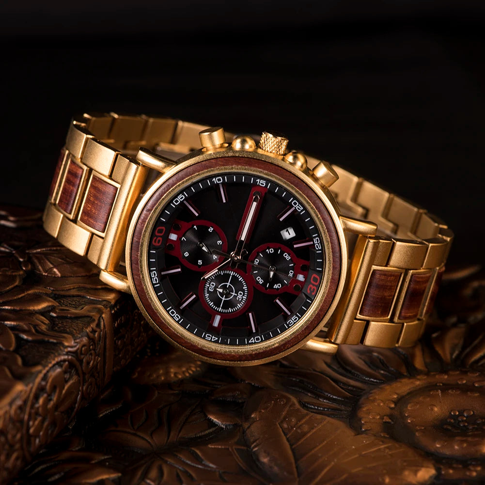 Orologio In Legno Da Uomo Cronografo Luxury Top Brand Elegante Con Scatola Di Legno Logo Personalizzato Regalo Ideale