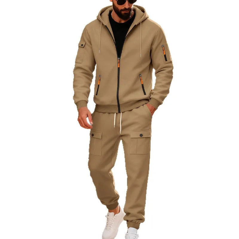 Set Maglione Con Cappuccio Moda Sportiva All'Aria Aperta In Velluto Sciolto Da Uomo Autunno Inverno