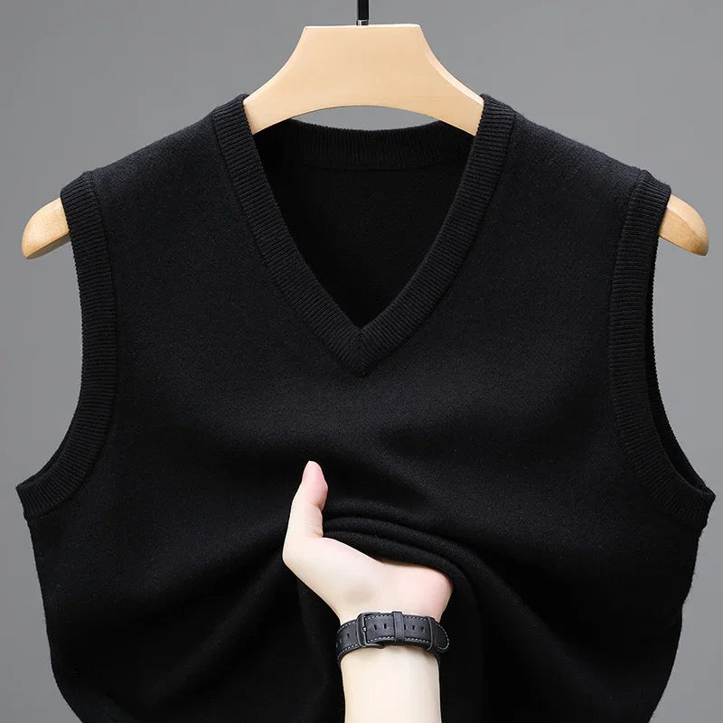 Gilet da Uomo Senza Maniche in Lana Cashmere Lavorato a Maglia Tinta Unita Autunno Primavera Alta Qualità