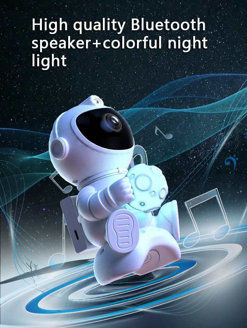 Proiettore galassia astronauta Proiettore luce notturna stella e luna Timer remoto Bluetooth 360 ° Angolo regolabile per regalo per bambini in camera da letto