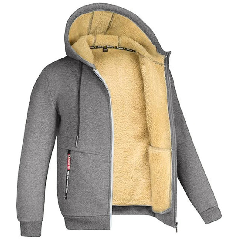 Felpa Cappotto Unisex Con Cappuccio Inverno Lana Di Agnello Tasche Frontali Cerniera Calda Foderata In Peluche Cardigan