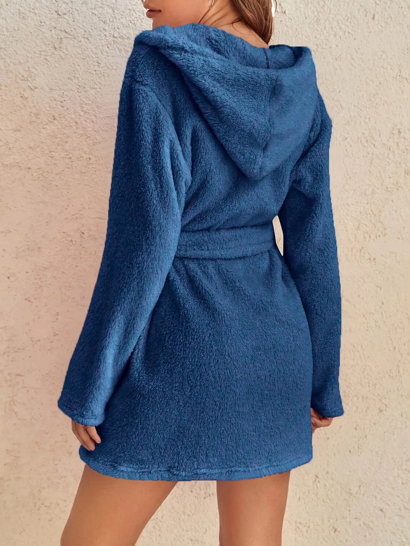 Vestaglia Da Donna Con Cappuccio Tinta Unita Con Cintura Calda E Morbida Per Casa Autunno Inverno