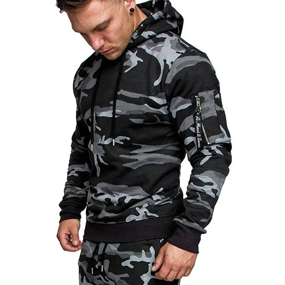 Set Abbigliamento Sportivo Da Uomo Due Pezzi Felpa Con Cappuccio Tattico Militare Pantaloni Traspirante Caldo Jogging