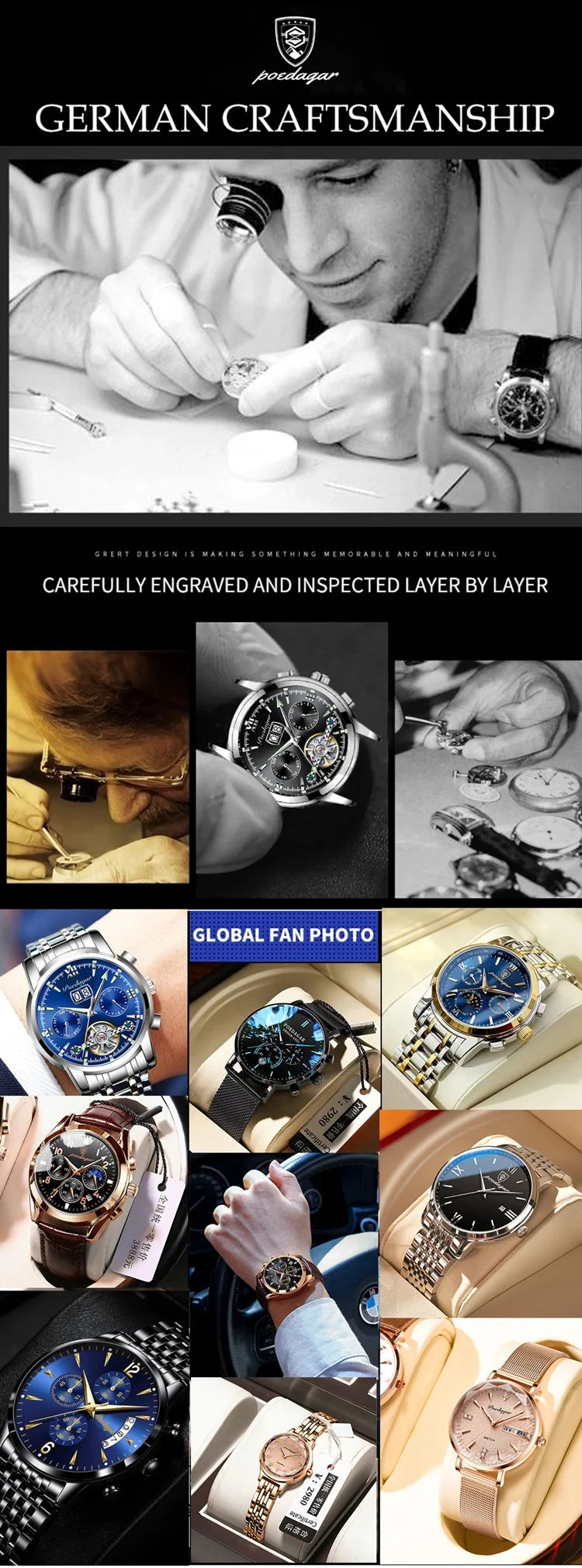 Orologio Da Donna Di Lusso POEDAGAR Impermeabile Al Quarzo Casuale Elegante Con Scatola Inclusa