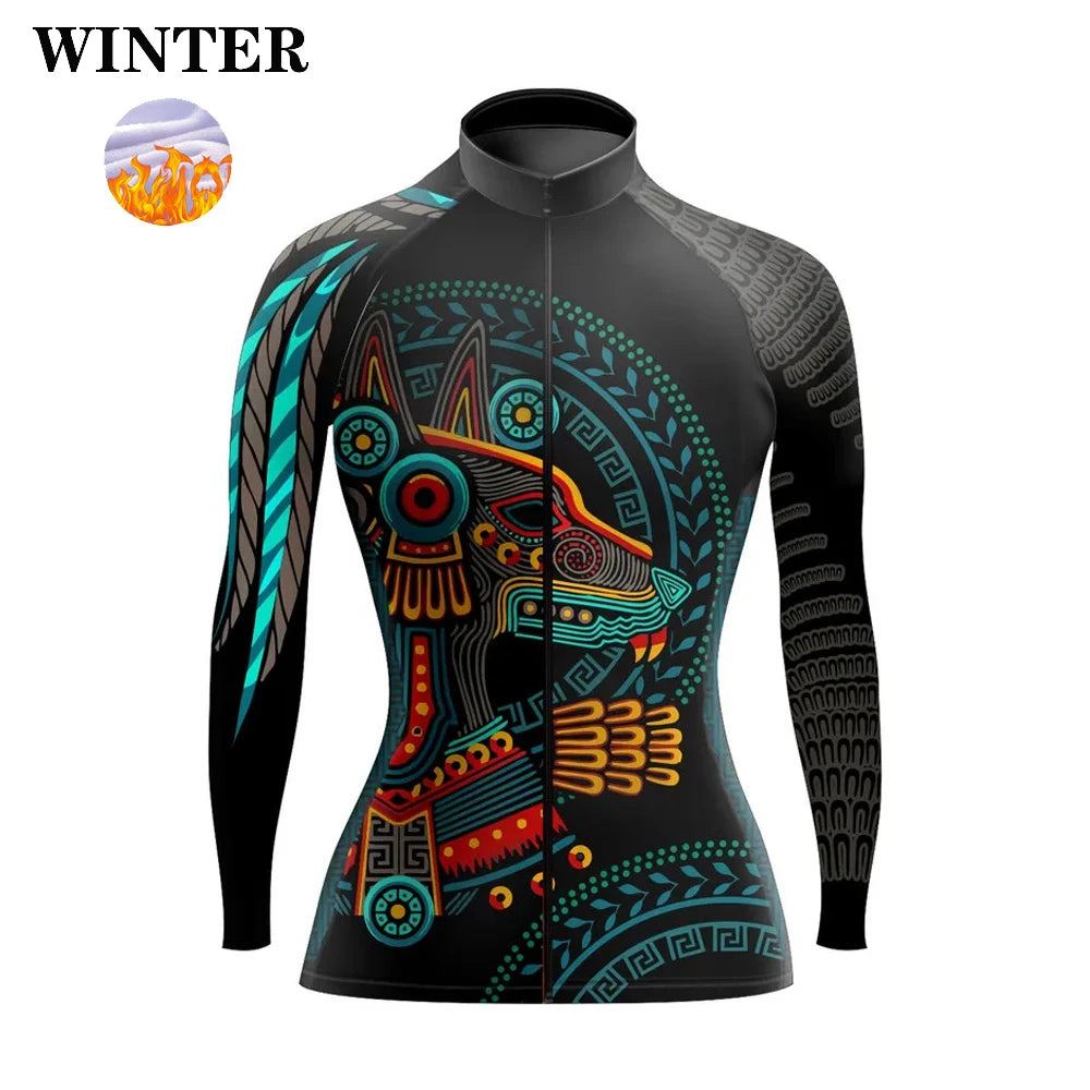 Maglia Ciclismo Da Donna A Maniche Lunghe Stile Messico Primavera Autunno Inverno Con Fodera In Pile Leggera E Calda