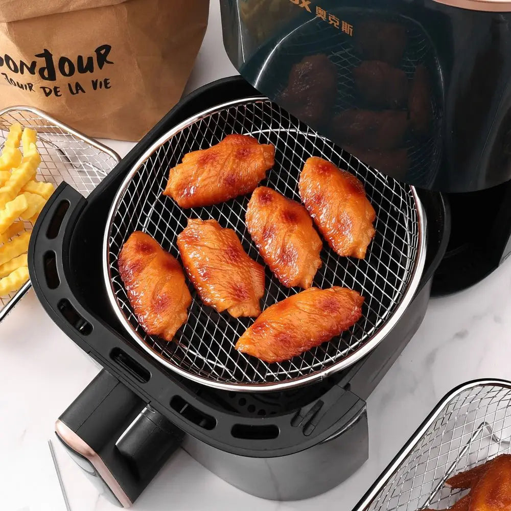 Friggitrice Ad Aria Cremagliera Impilabile Griglia Cestino In Acciaio Inox Antiaderente Per Air Fryer Vassoio