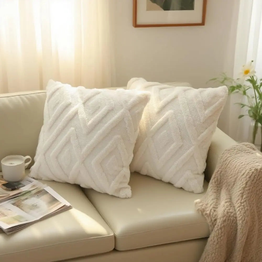 Due Fodere Per Cuscini In Peluche Artificiale Con Motivo Geometrico Per Biancheria Da Letto E Decorazioni Per La Casa