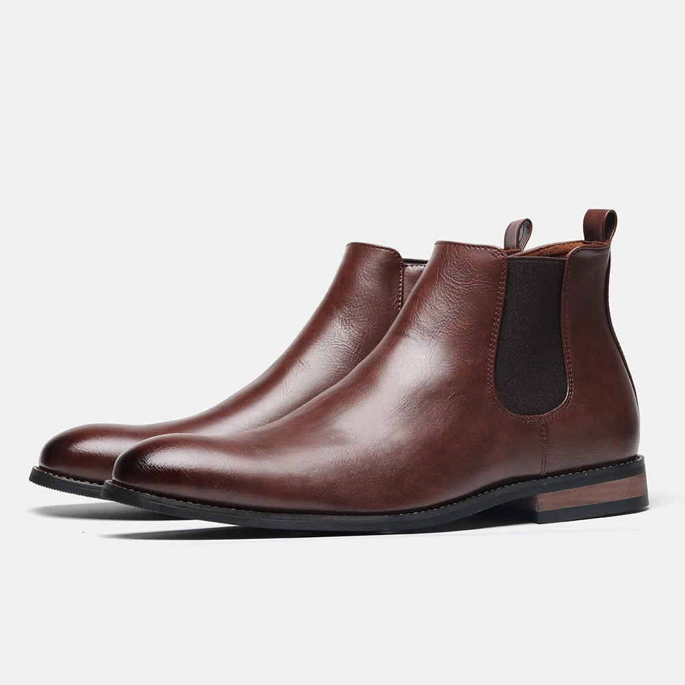 Stivali Chelsea 2025 da Uomo in Pelle con Tacco Medio Punta Affusolata Comfort Moda Eleganti