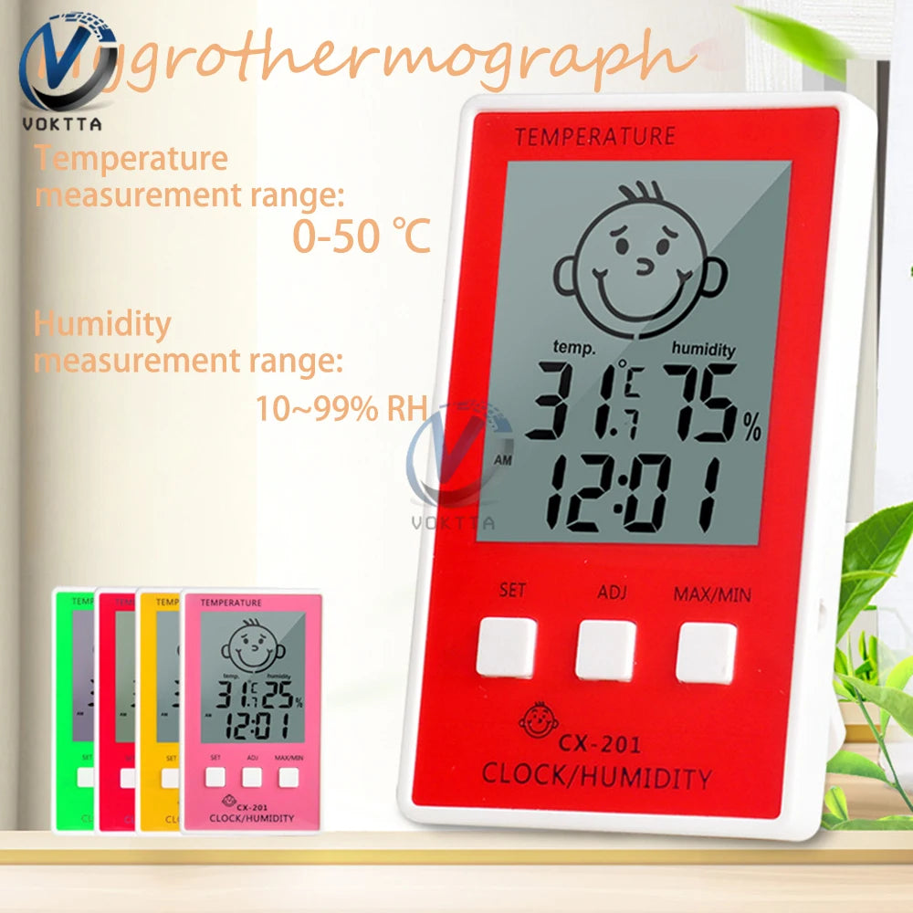 CX 201 Termometro Digitale 3 In 1 Igrometro Orologio Elettronico Interno Monitor Umidità