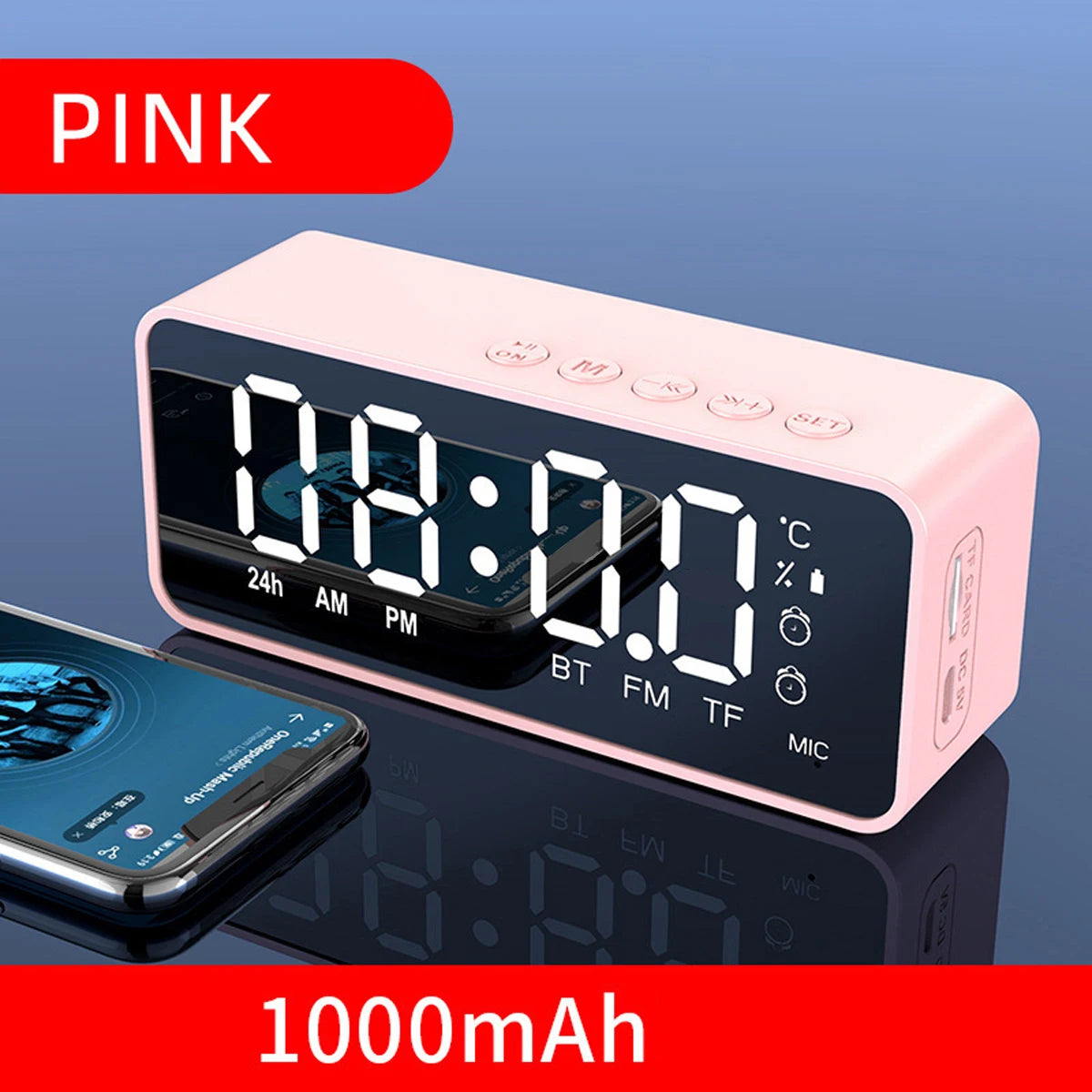 Sveglia Radio FM Con Altoparlante Bluetooth Subwoofer Portatile Con Lampada Integrata E Suono Wireless