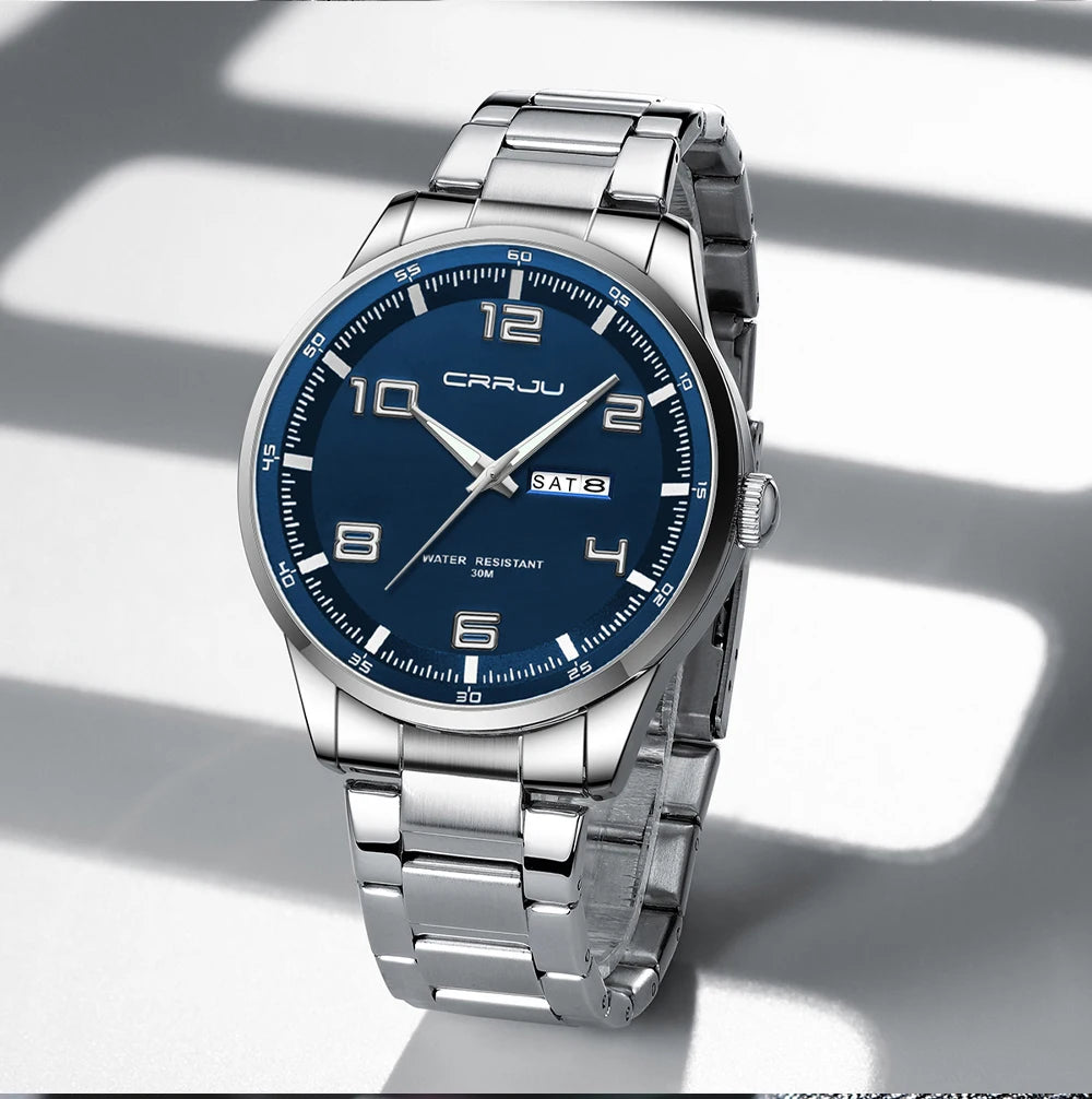 CRRJU Orologi Da Uomo Nuovi Casual Business Cinturino In Acciaio Inox Quarzo Con Data Lancette Luminose
