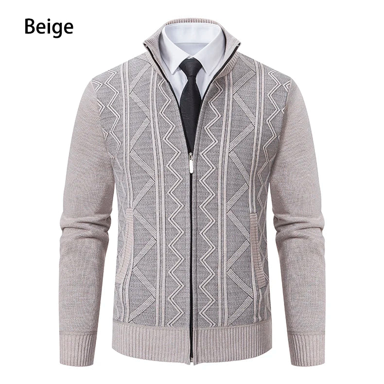 Giacca Ispessita Uomo Autunno Inverno Calda Linea Tendenza Colletto Mandarino Cardigan Lavorato A Maglia Cappotto