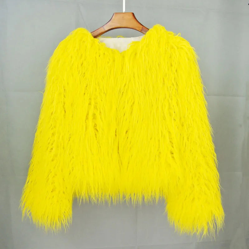 Cappotto Pelliccia Sintetica Rosa Donna Autunno Inverno Elegante Caldo Spesso Morbido Lavorazione A Maglia