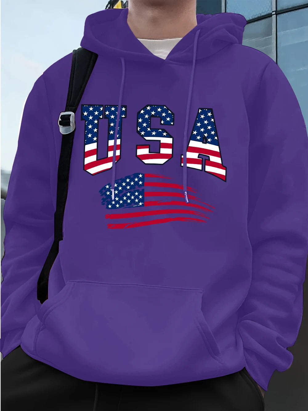 Felpa Con Cappuccio Da Uomo Con Stampa Bandiera USA In Pile Invernale Caldo Oversize Hip Hop Abbigliamento Sportivo
