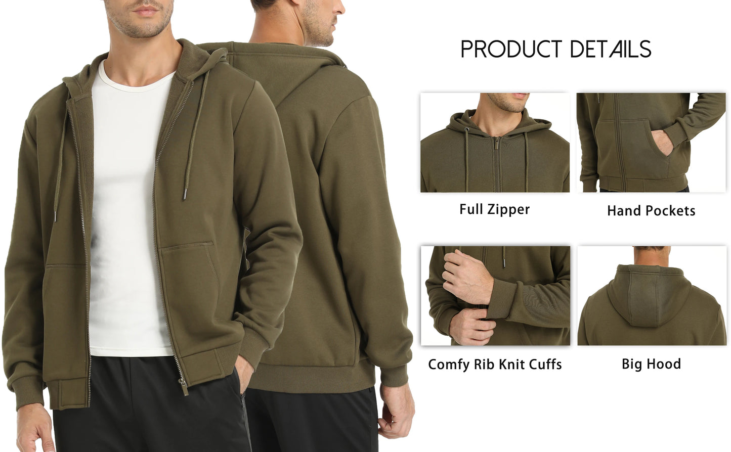 Tacvasen Felpa Con Cappuccio Uomo In Pile Con Tasche Grandi Con Zip Intera Casual Sportivo Per Running Escursionismo