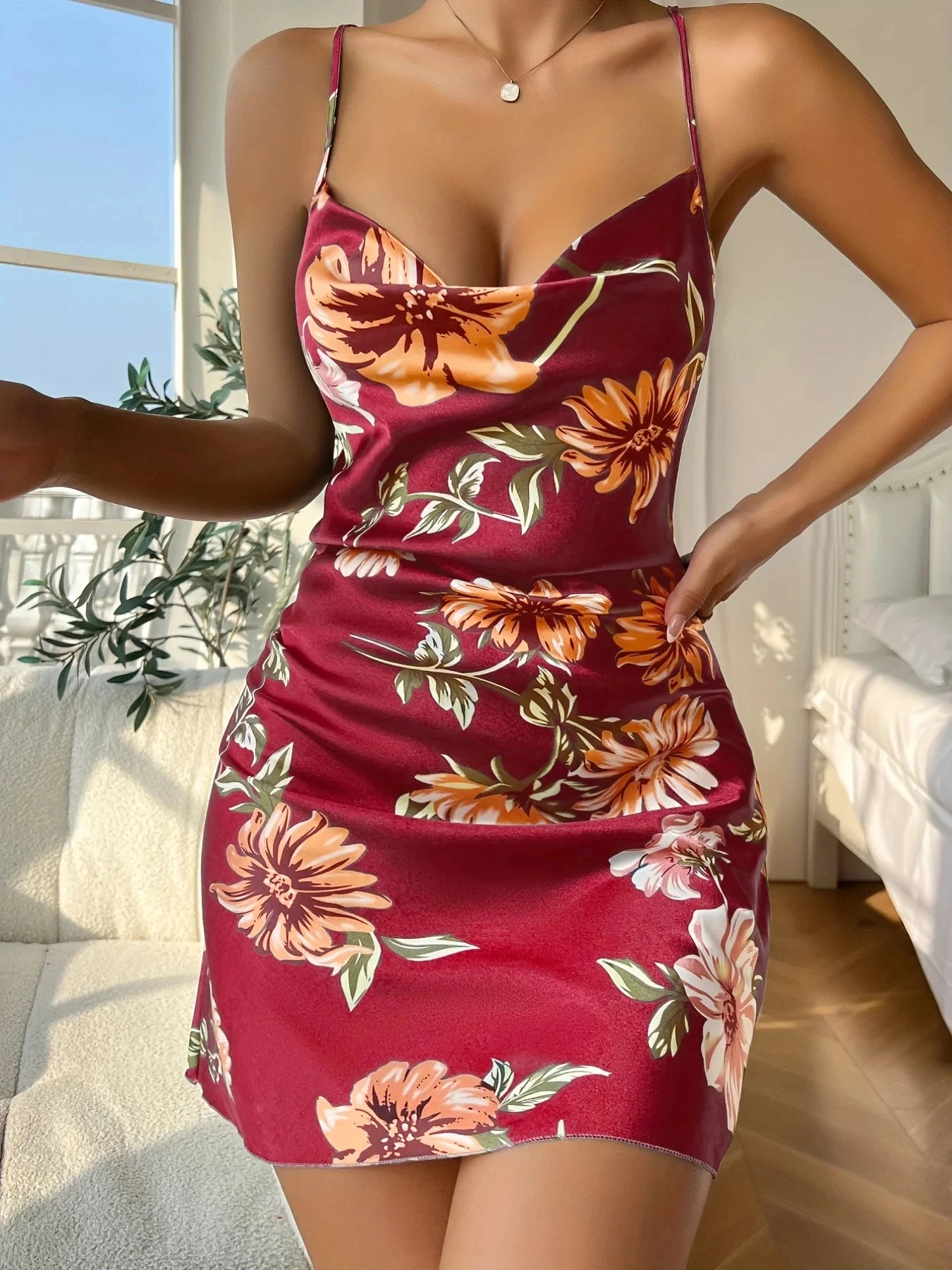 Abito Sottoveste Estivo Midi Traspirante Per Donne Con Spalline Sottili E Spacco Retro Effetto Seta Ghiaccio