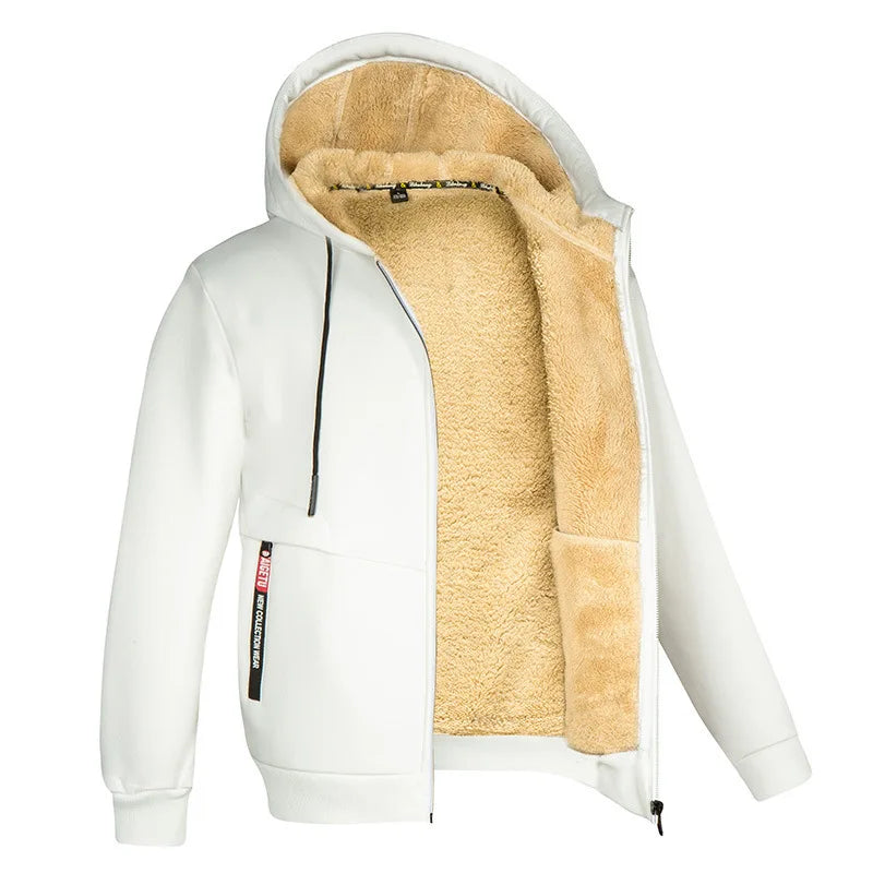 Felpa Cappotto Unisex Con Cappuccio Inverno Lana Di Agnello Tasche Frontali Cerniera Calda Foderata In Peluche Cardigan