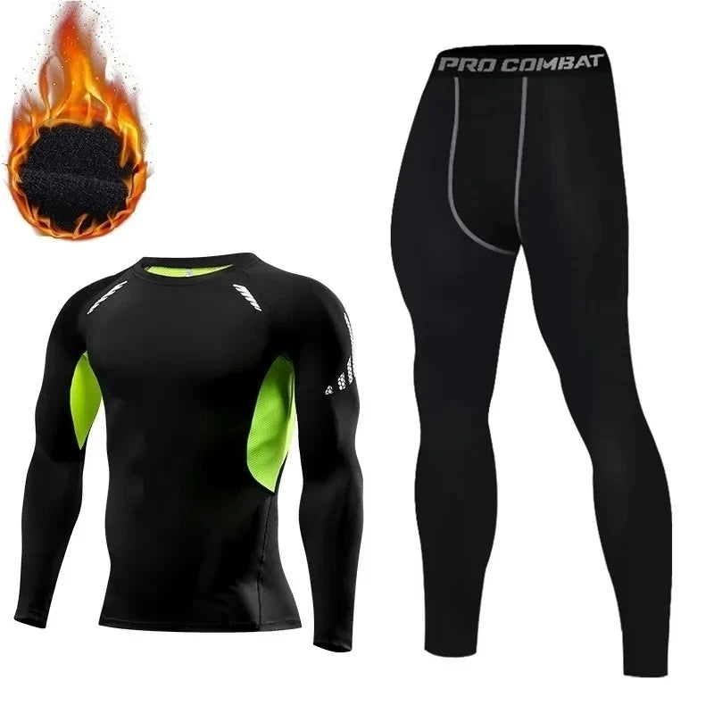 Nuovo Set Da Uomo Biancheria Termica 2 Pezzi In Pile Maglie Mutande Lunghe Collant A Compressione Per Fitness