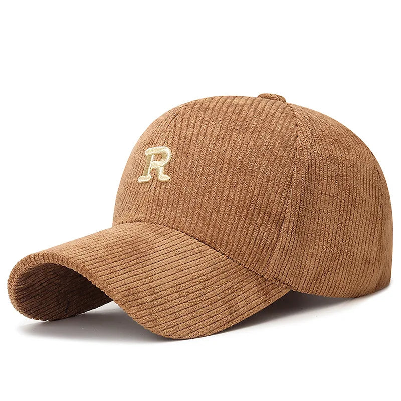 Berretto Baseball Velluto A Coste Con Ricamo 3D R Unisex Regolabile Per Inverno Caldo Stile