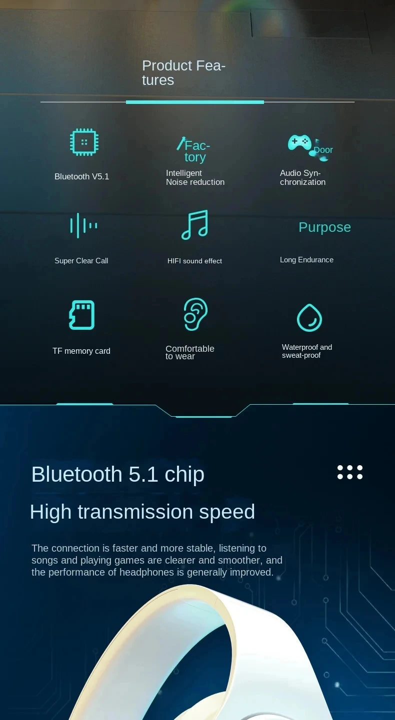 Cuffie Bluetooth Wireless Con Cancellazione Del Rumore E Microfono Integrato Per Giochi Sportivi B39