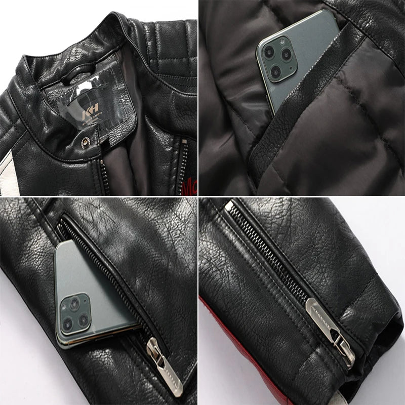 Dimusi Giacche Invernali Uomo In PU Stile Moto Vintage Cerniera Ecopelle Biker Con Cappuccio Nero Blu Rosso Vino