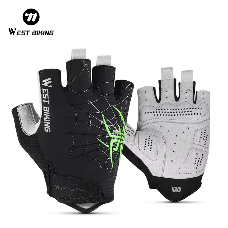 West Biking Guanti da Ciclismo Mezze Dita Spider Pattern Estivi Touch Screen per Bici da Strada e Mountain Bike