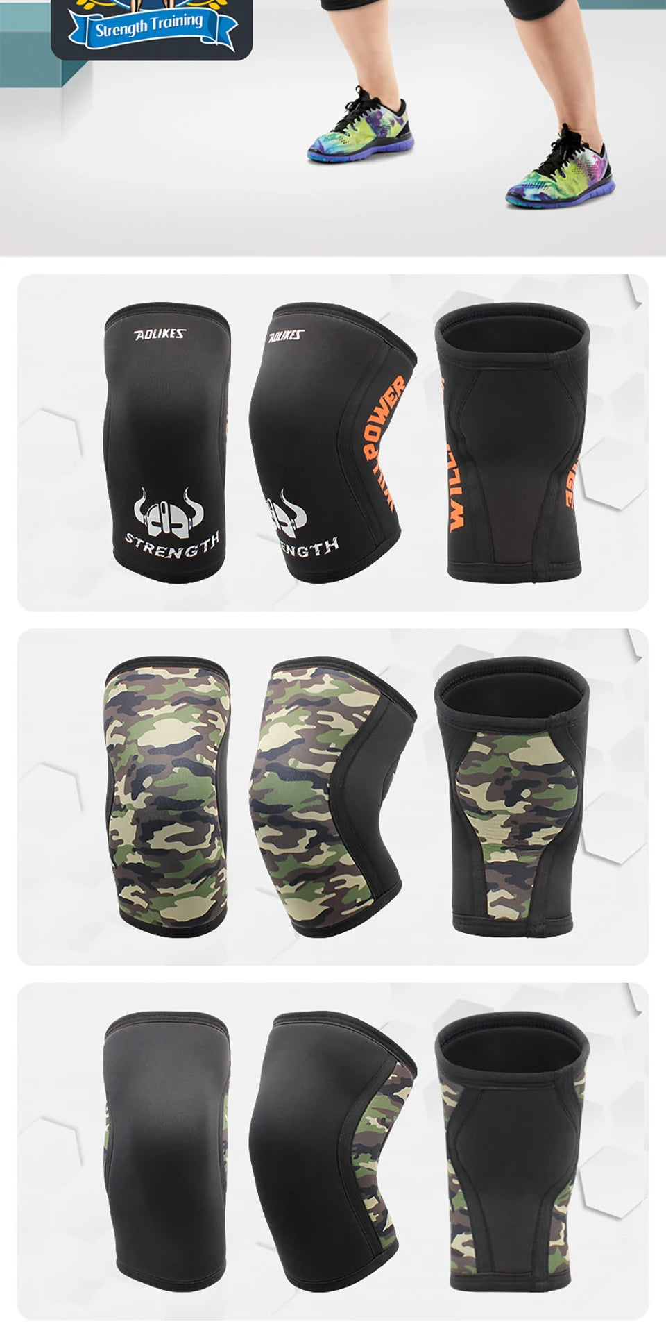 Ginocchiere Neoprene 7 Mm Aolikes Stabilità Protezione Comfort Sollevamento Pesi CrossFit Per Atleti