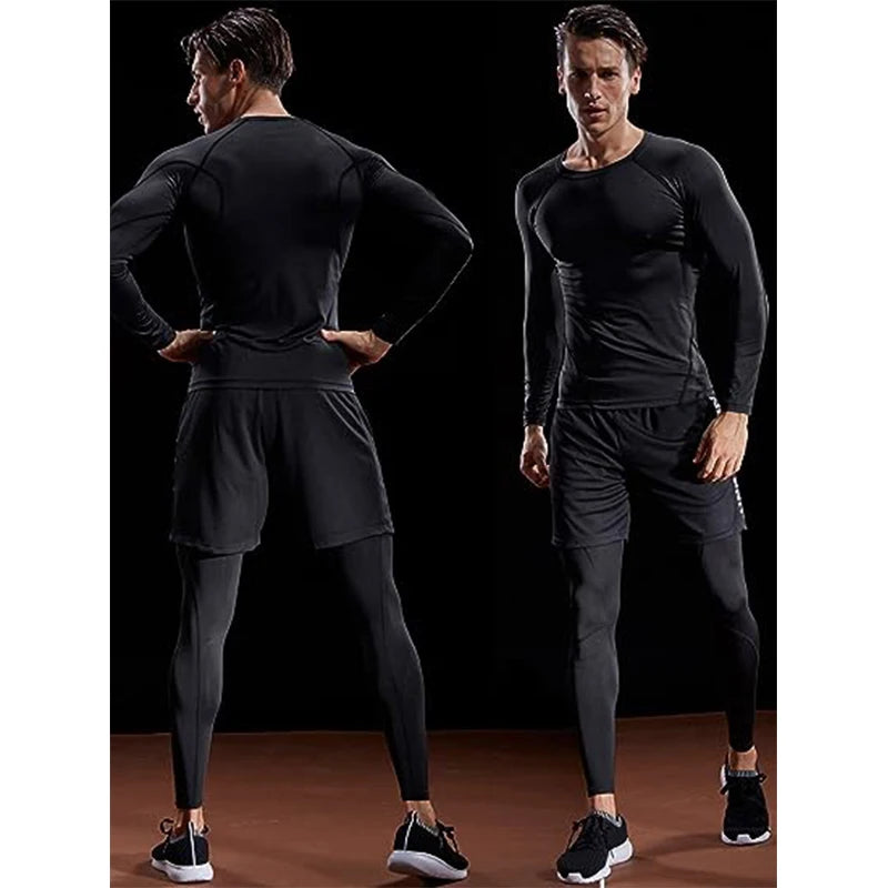 Maglietta Compressiva Uomo A Maniche Lunghe Per Allenamento Elasticizzata Palestra Fitness