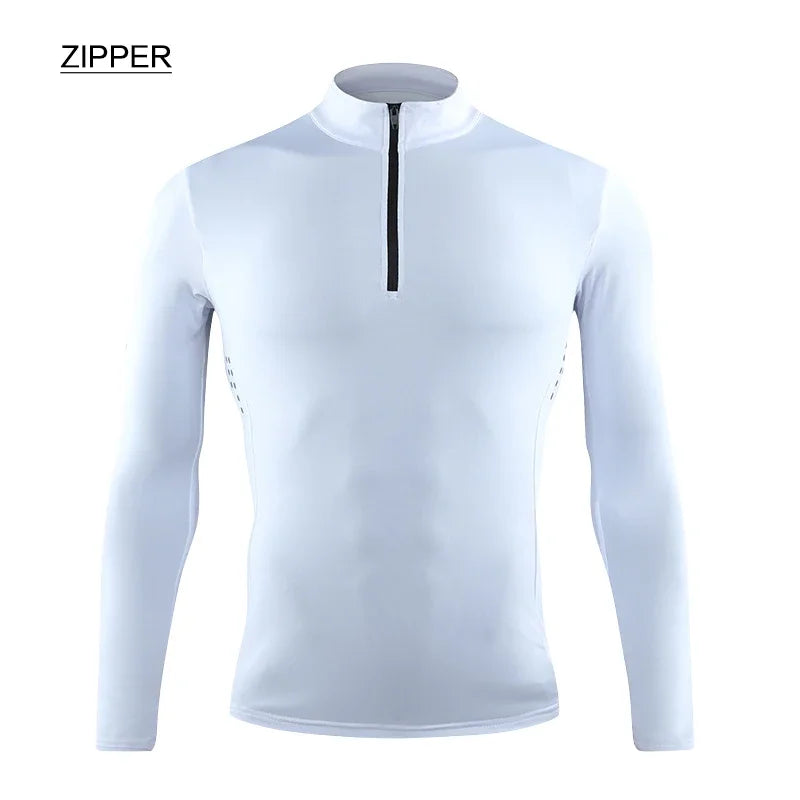 T Shirt Sportiva Da Uomo Manica Lunga Per Palestra E Corsa In Compressione Abbigliamento Sportivo Zip Pullover Rashguard