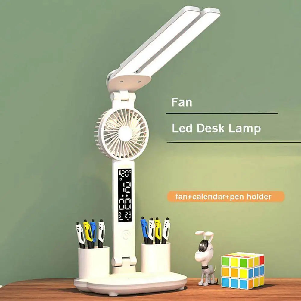 Lampada Da Tavolo Ricaricabile Per Studio E Scrivania Led Con Ventola E Orologio Display Led Lettura