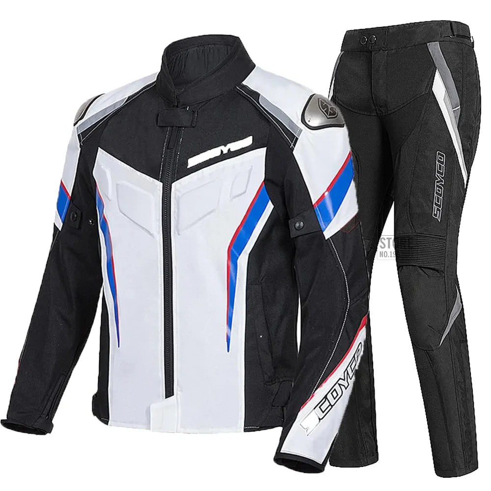 SCOYCO Moto Giacca Impermeabile Anticaduta Traspirante In Rete Con Protezioni Motocross Pantaloni Tuta Uomo