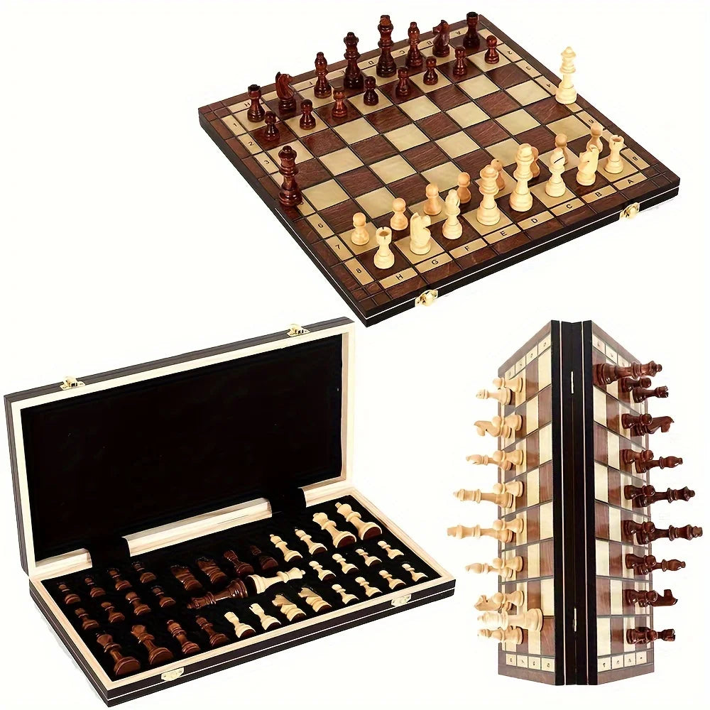Set Di Scacchi Pieghevoli In Legno Da 44 Cm E 17,3 Pollici Con Tavolo Da Gioco In Feltro Per Adulti E Famiglie