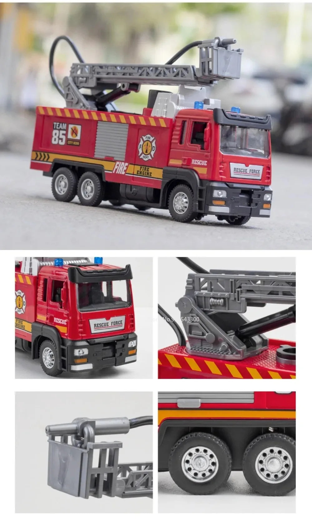 Scala 1:32 Spruzzo D'Acqua Camion Pompieri Modello Con Suono Luce Porte Apribili Tirare Indietro Regalo Ragazzi