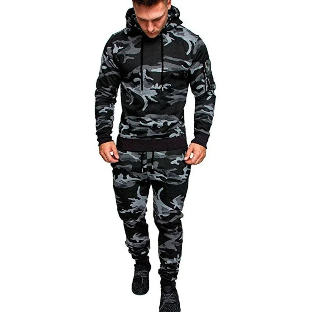 Set Abbigliamento Sportivo Da Uomo Due Pezzi Felpa Con Cappuccio Tattico Militare Pantaloni Traspirante Caldo Jogging