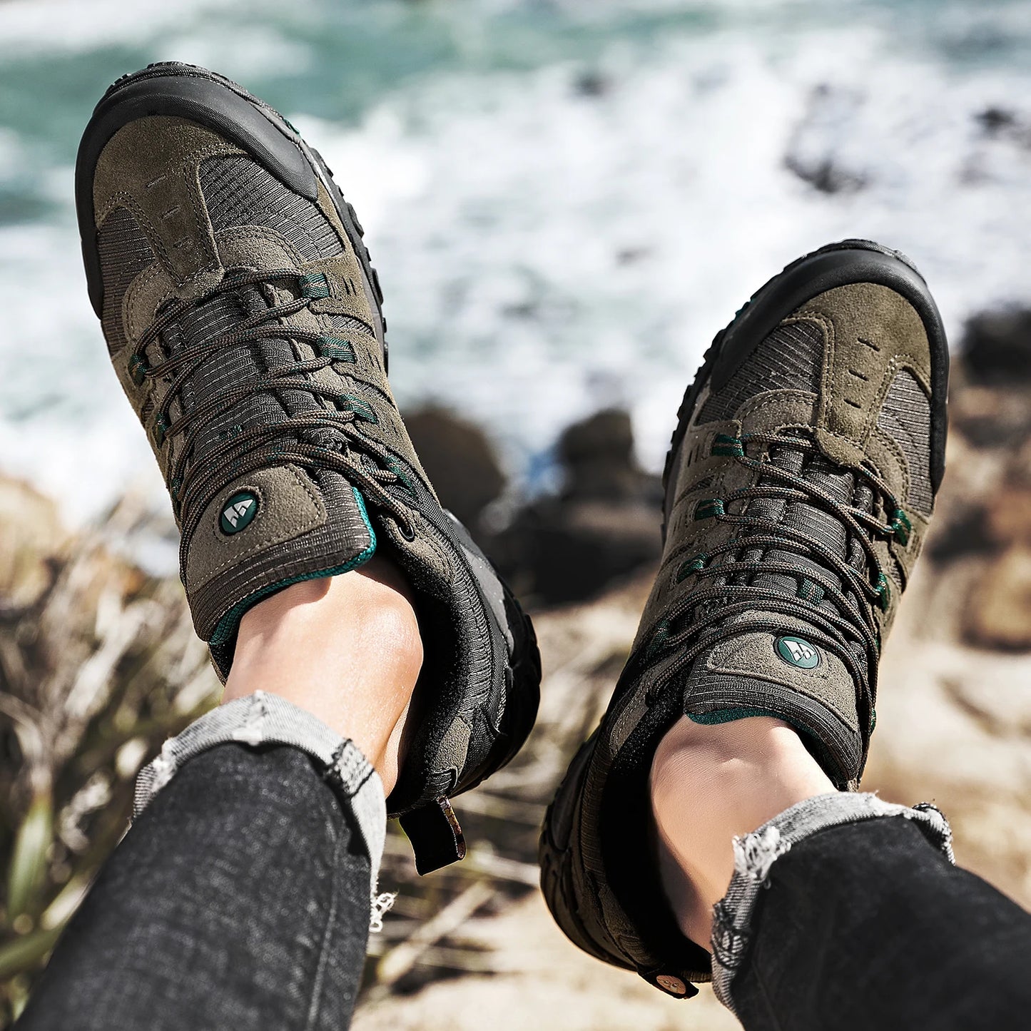HIKEUP Scarpe Da Trekking Da Uomo In Pelle Scamosciata Impermeabili Traspiranti Esterno Resistente All Usura