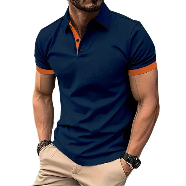 Polo Da Uomo Manica Corta Casual Slim Fit Color Blocking Streetwear Stile Inglese Per Moda Uomo