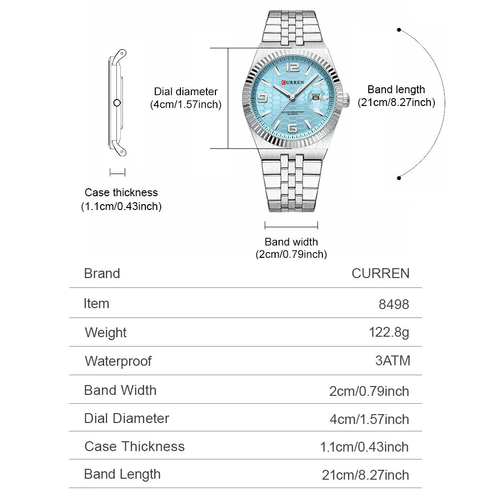 Curren Orologio Quarzo Nero Classico Con Lancette Luminose Data Automatica Cinturino In Acciaio Inox Uomo