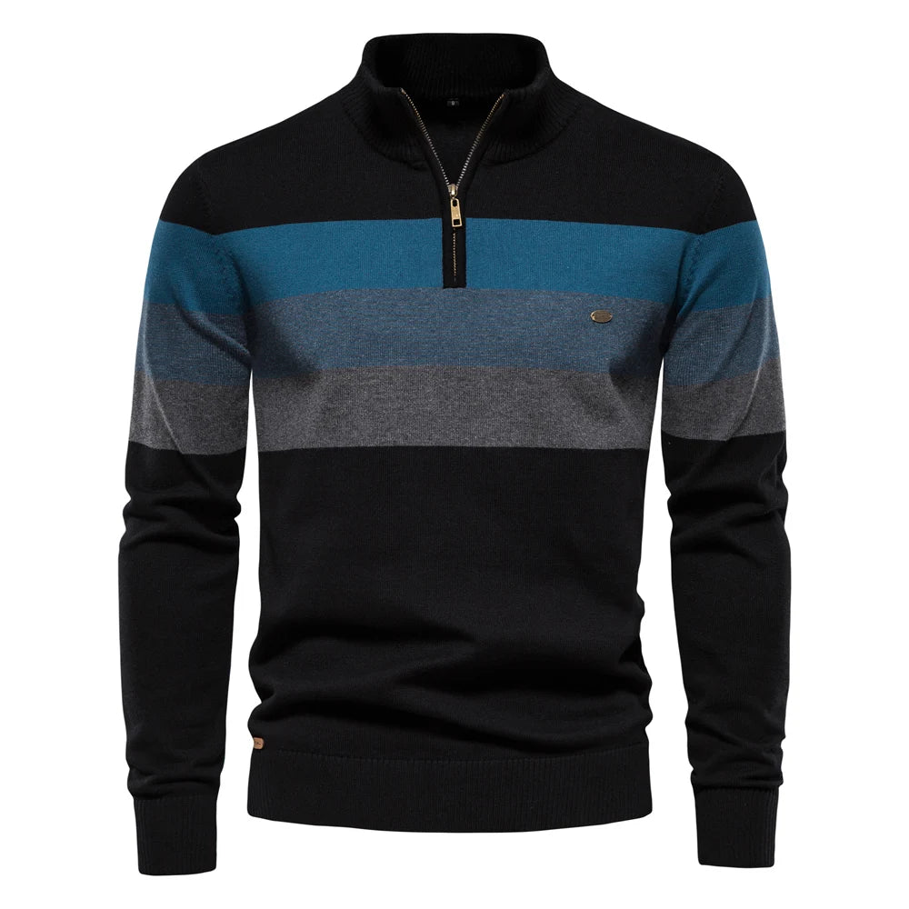 Maglione Patchwork Uomo AIOPESON Con Cerniera Zip Cotone Caldo Invernale Casual Confortevole