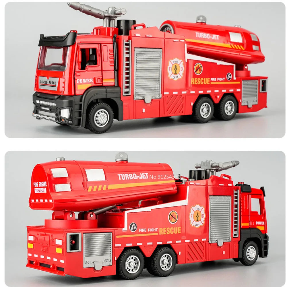 Scala 1:32 Spruzzo D'Acqua Camion Pompieri Modello Con Suono Luce Porte Apribili Tirare Indietro Regalo Ragazzi