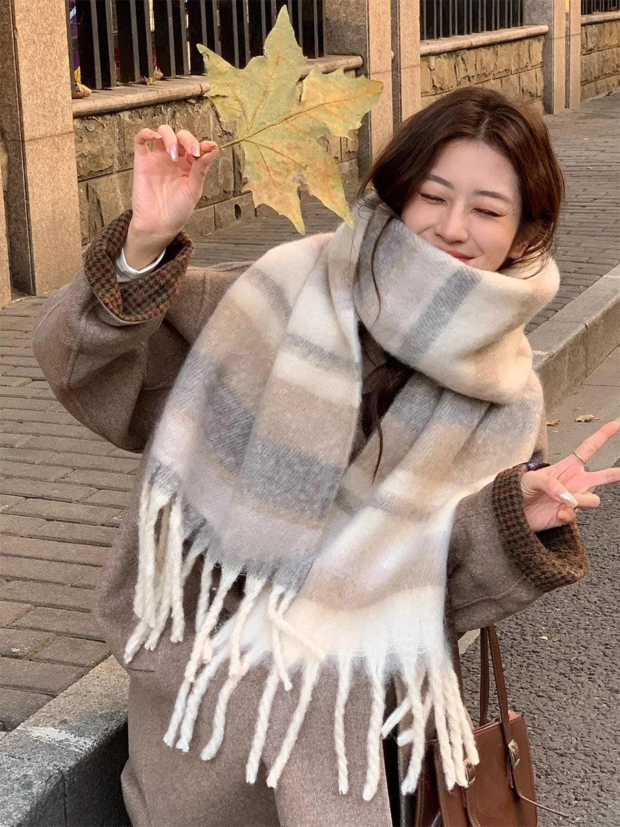 Sciarpa Invernale Da Donna Cashmere Caldo Plaid Pashmina Scialle Morbido Spesso Coperta Avvolgente Poncho Lungo