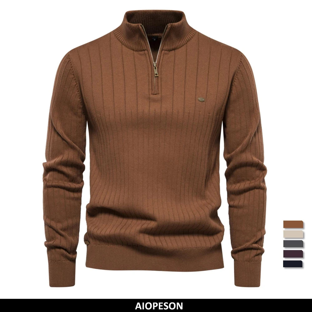 Maglione Uomo Cotone Con Cerniera Autunno Inverno Colletto Coreano Alta Qualità Caldo