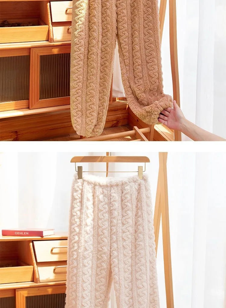 Pantaloni Da Notte Da Donna In Pile Di Corallo Peluche Caldo Autunno Inverno Pigiama Morbido E Confortevole
