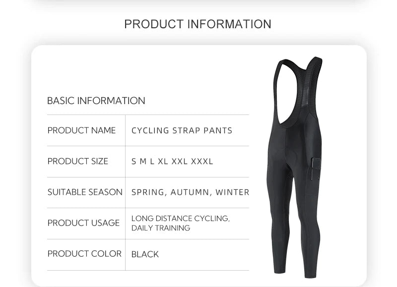 Pantaloni Ciclismo Con Bretelle da Uomo Neri Lunghi da Strada Per Primavera Autunno