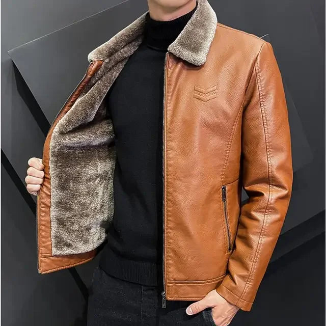 Giacca In Pelle Ispessita Da Uomo Invernale Con Cerniera E Bavero Design Taglie Forti Bomber