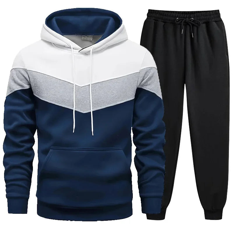 Tuta Uomo Due Pezzi 2024 Autunno Inverno Felpa Con Cappuccio E Pantaloni Set Sport Tricolore Caldo E Casual